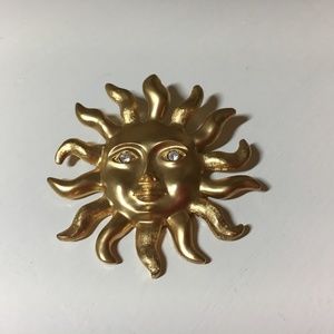 Vintage 80's Large Golden Sun Pin/Pendent
